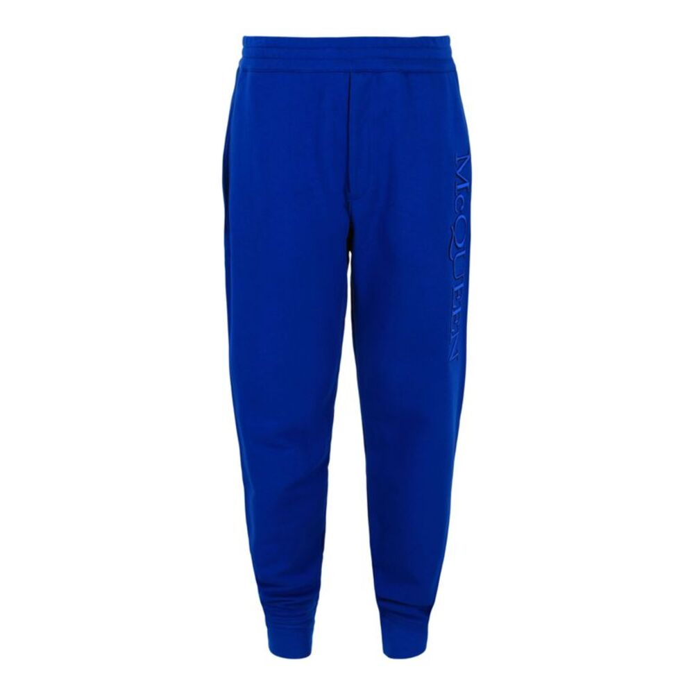 Alexander McQueen Logo Embroidered Joggers Blue Mens